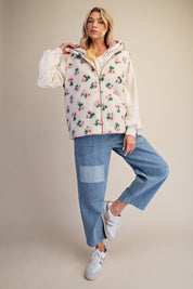 Buttercup Floral Print Hooded Sherpa Vest - Westly