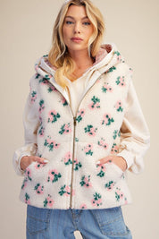 Buttercup Floral Print Hooded Sherpa Vest - Westly