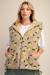 Buttercup Floral Print Hooded Sherpa Vest - Westly
