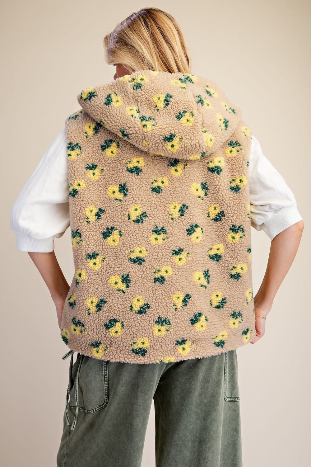 Buttercup Floral Print Hooded Sherpa Vest - Westly