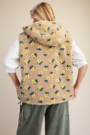 Buttercup Floral Print Hooded Sherpa Vest - Westly