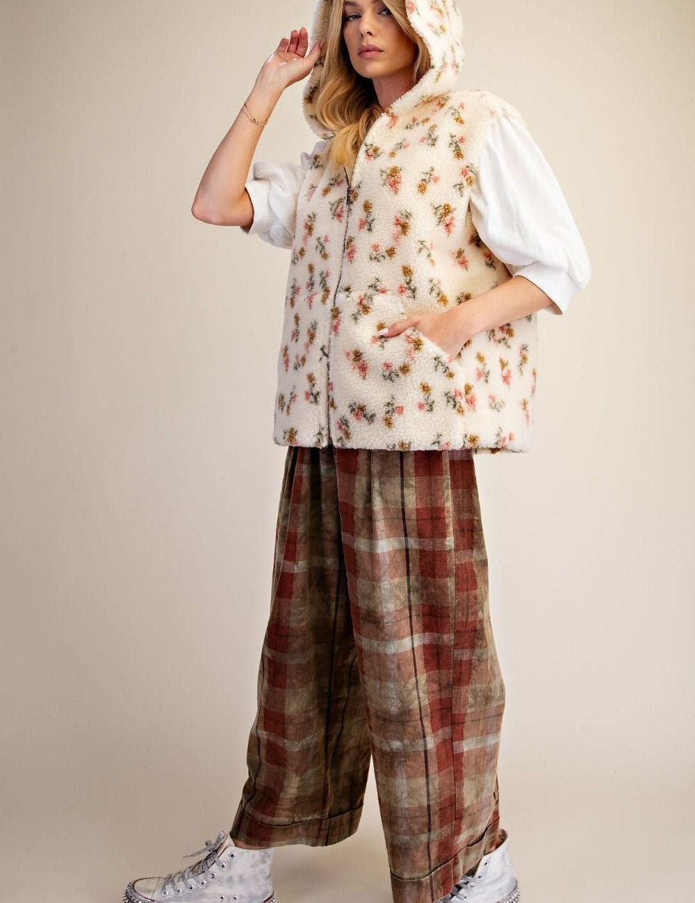 Buttercup Floral Print Hooded Sherpa Vest - Westly