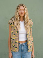 Buttercup Floral Print Hooded Sherpa Vest - Westly