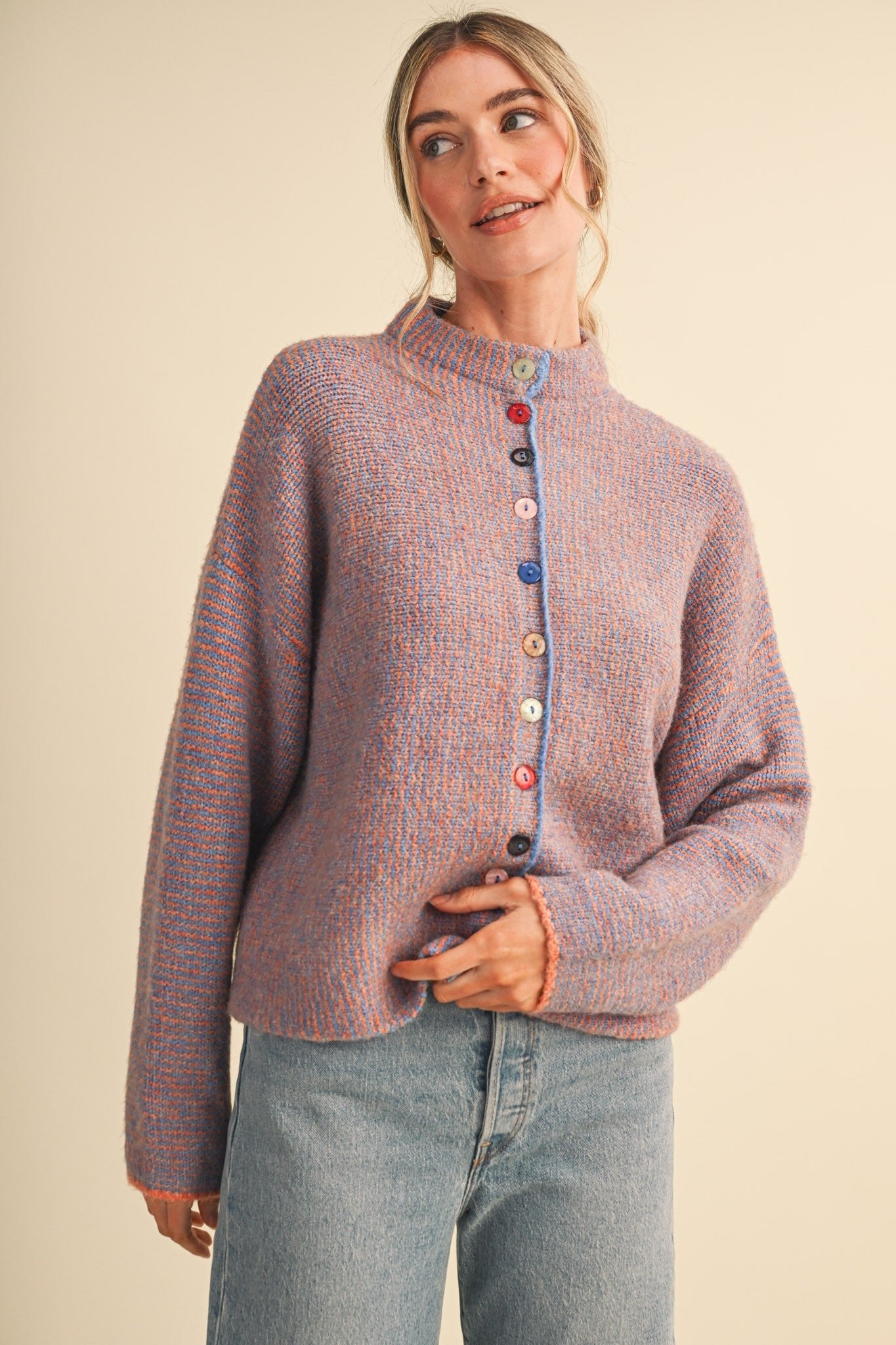 Button Collector Textured Stripe Knit Cardigan - Westly