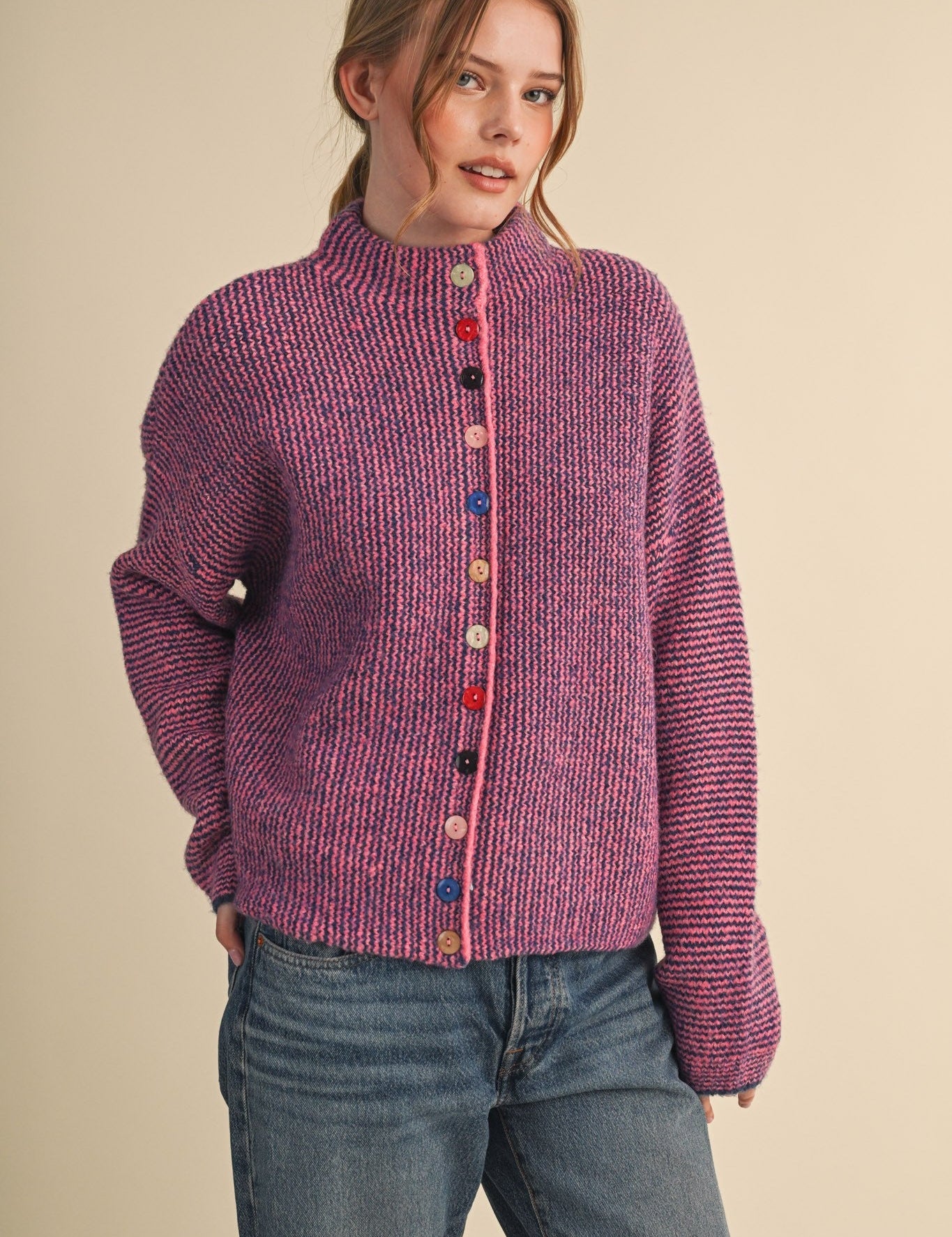 Button Collector Textured Stripe Knit Cardigan - Westly