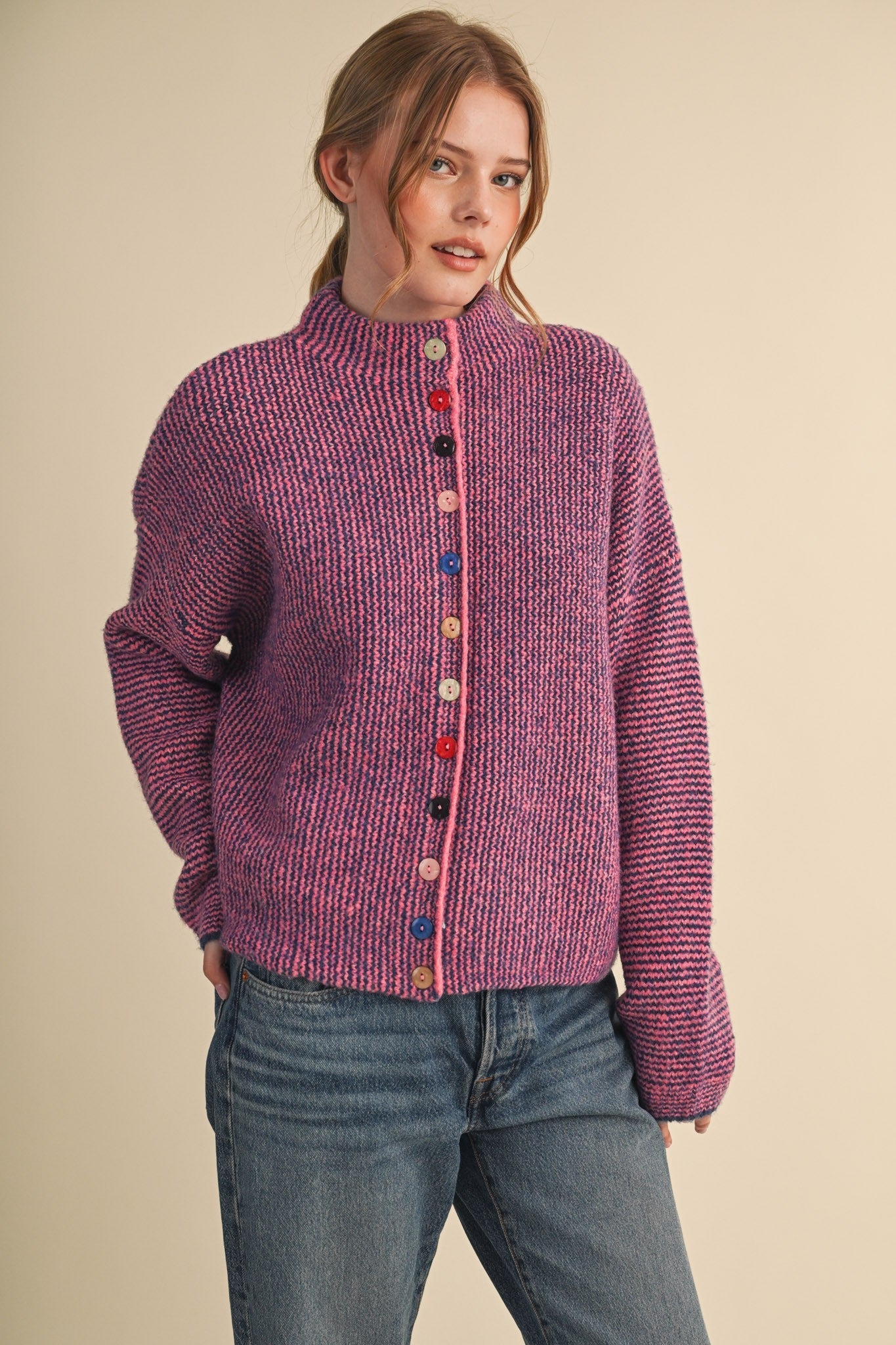 Button Collector Textured Stripe Knit Cardigan - Westly