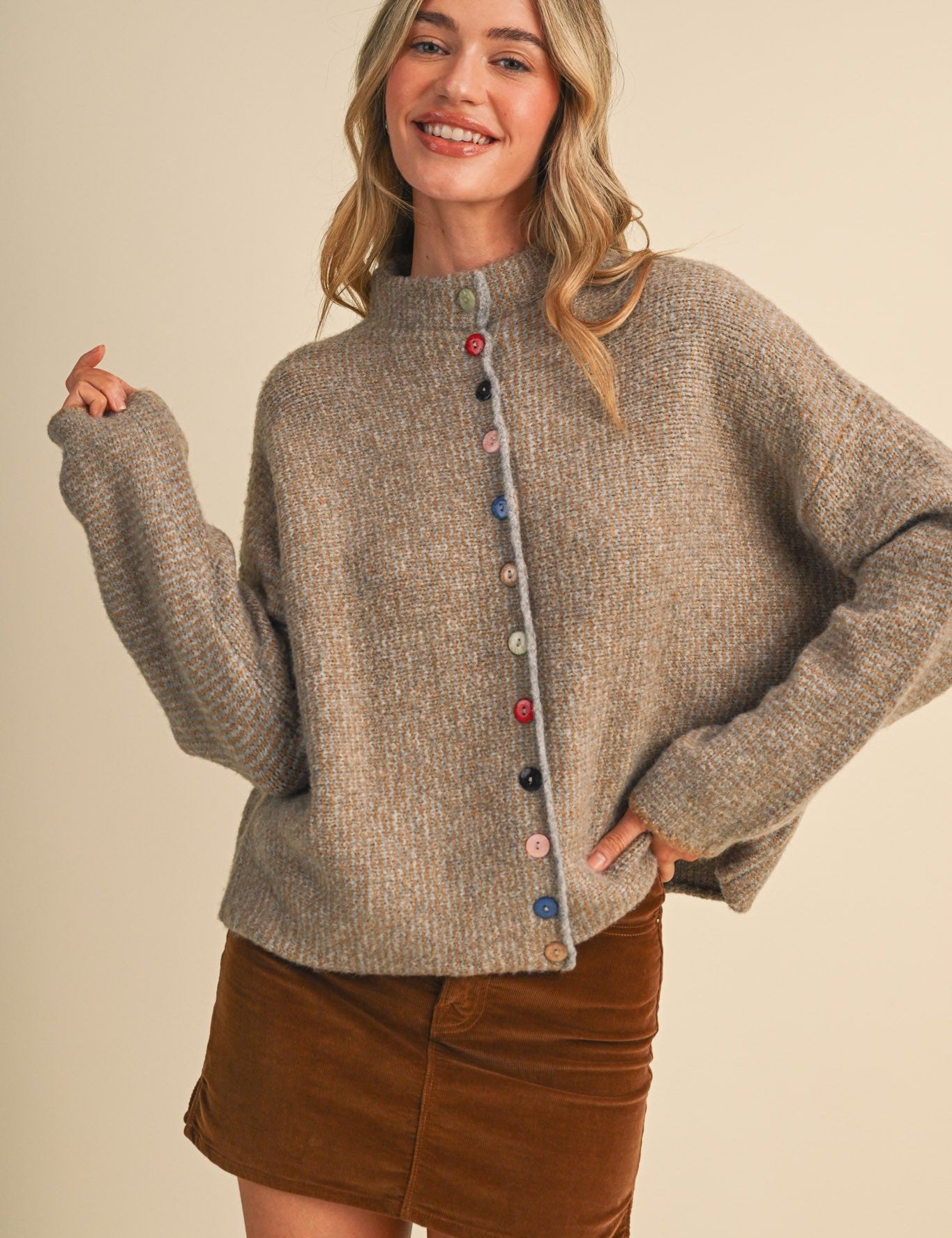 Button Collector Textured Stripe Knit Cardigan - Westly