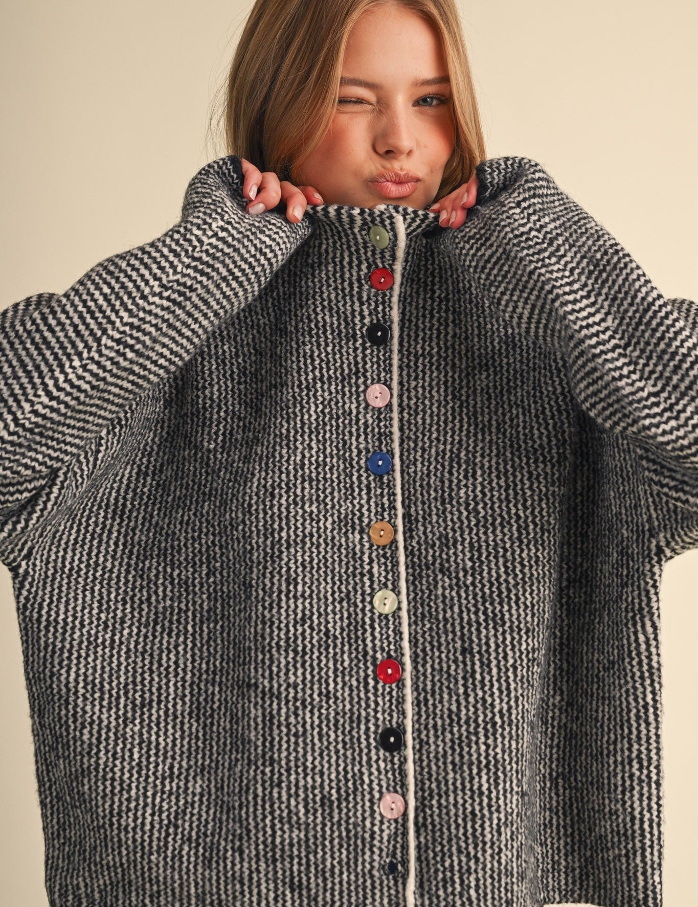 Button Collector Textured Stripe Knit Cardigan - Westly