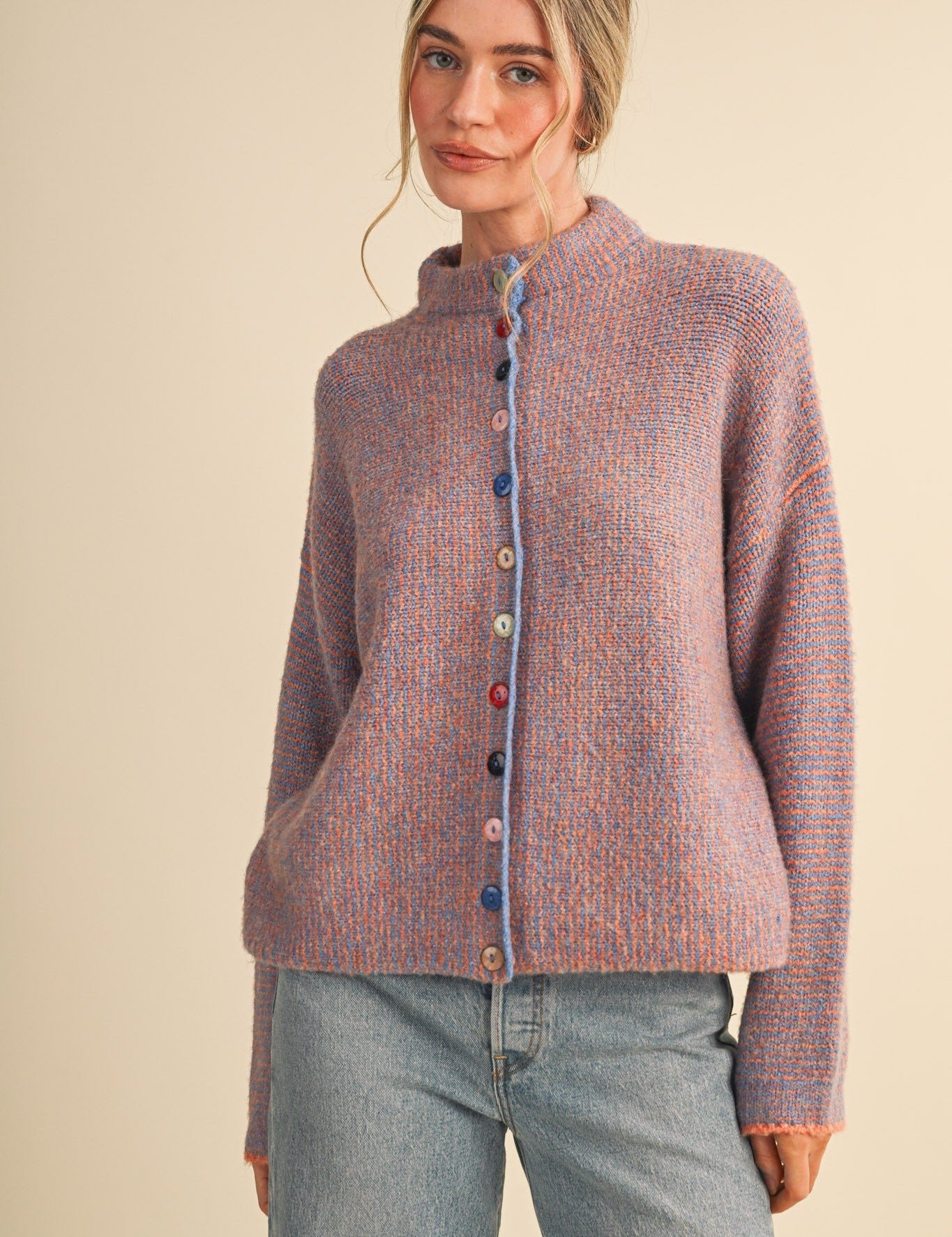 Button Collector Textured Stripe Knit Cardigan - Westly