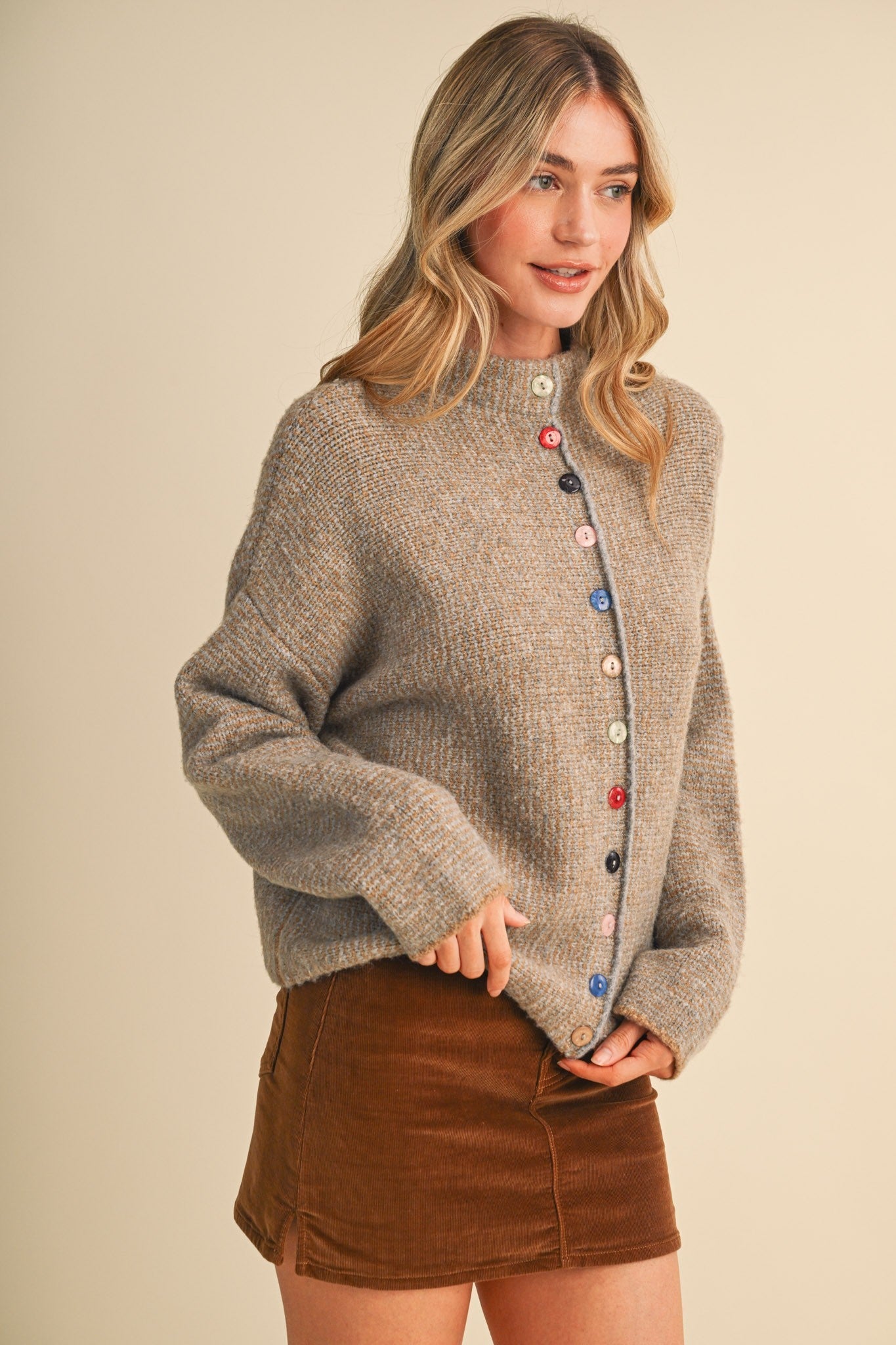 Button Collector Textured Stripe Knit Cardigan - Westly