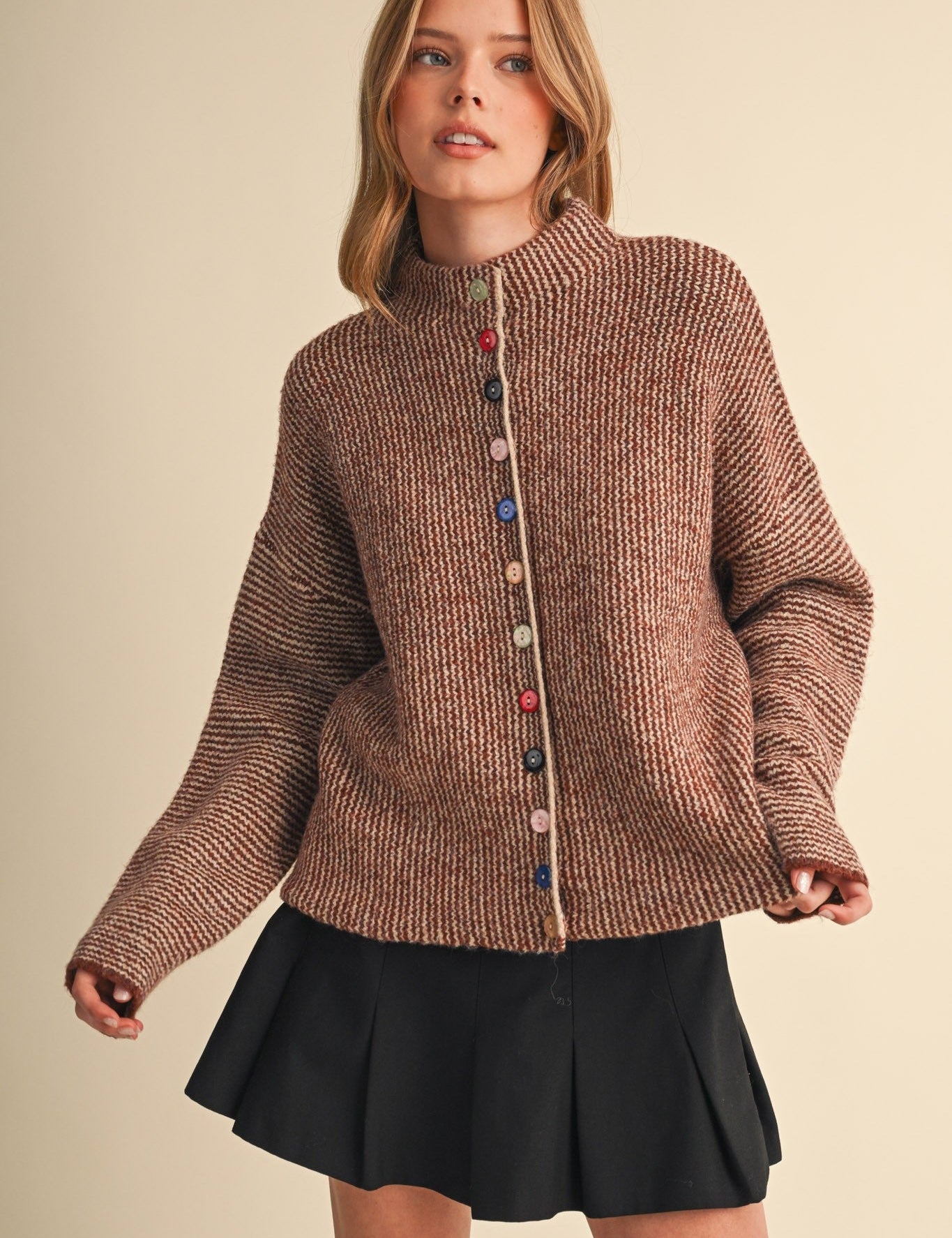 Button Collector Textured Stripe Knit Cardigan - Westly