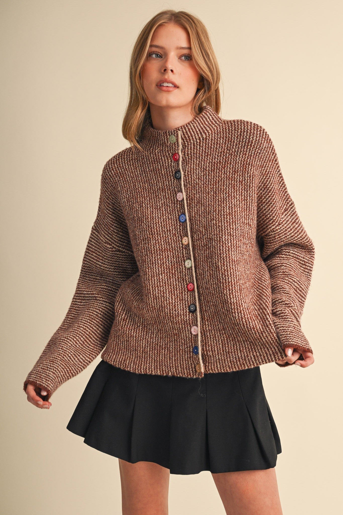 Button Collector Textured Stripe Knit Cardigan - Westly