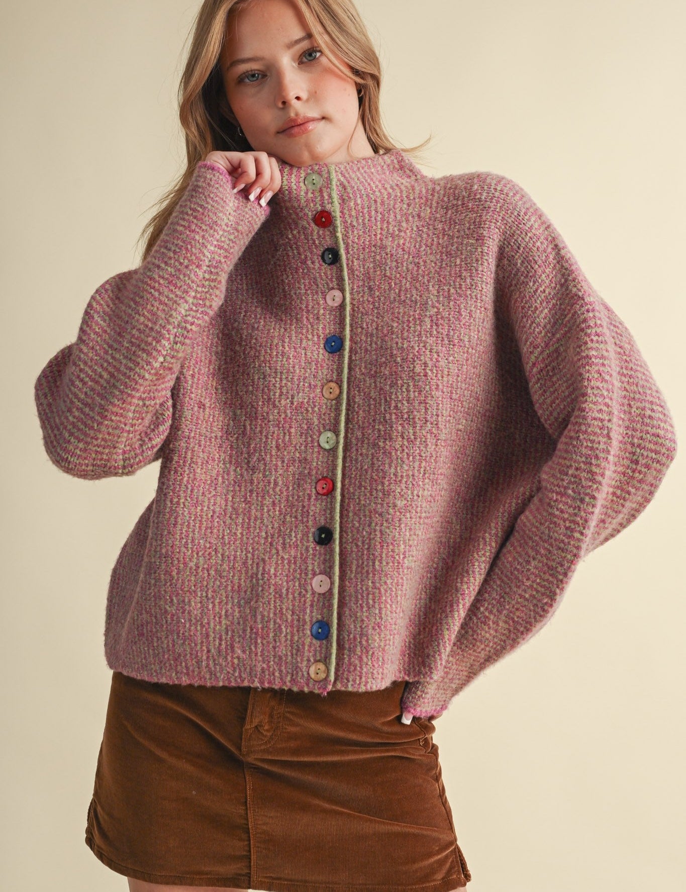 Button Collector Textured Stripe Knit Cardigan - Westly