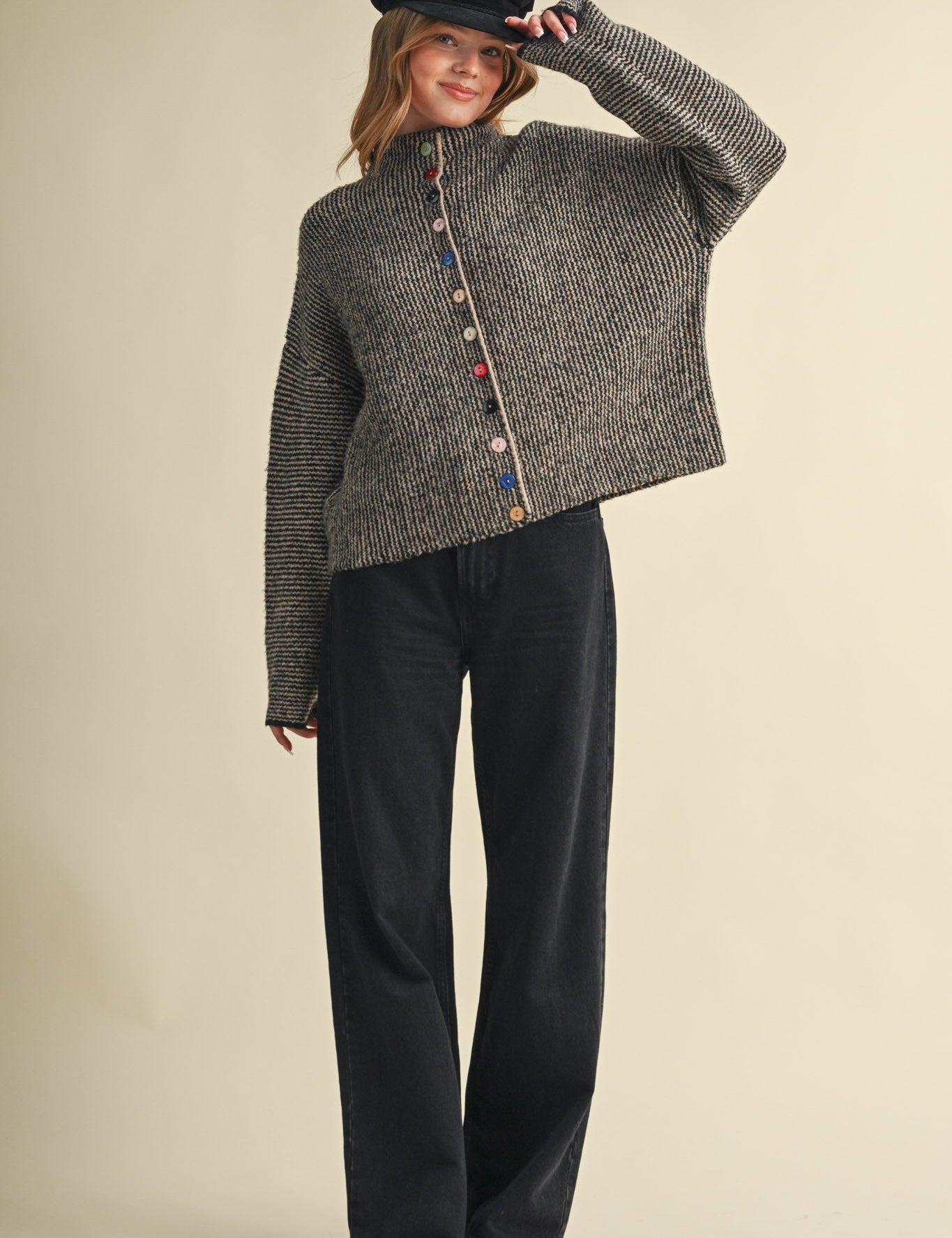 Button Collector Textured Stripe Knit Cardigan - Westly