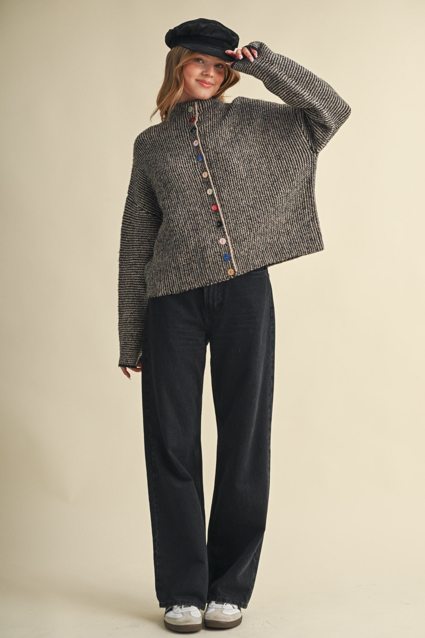 Button Collector Textured Stripe Knit Cardigan - Westly