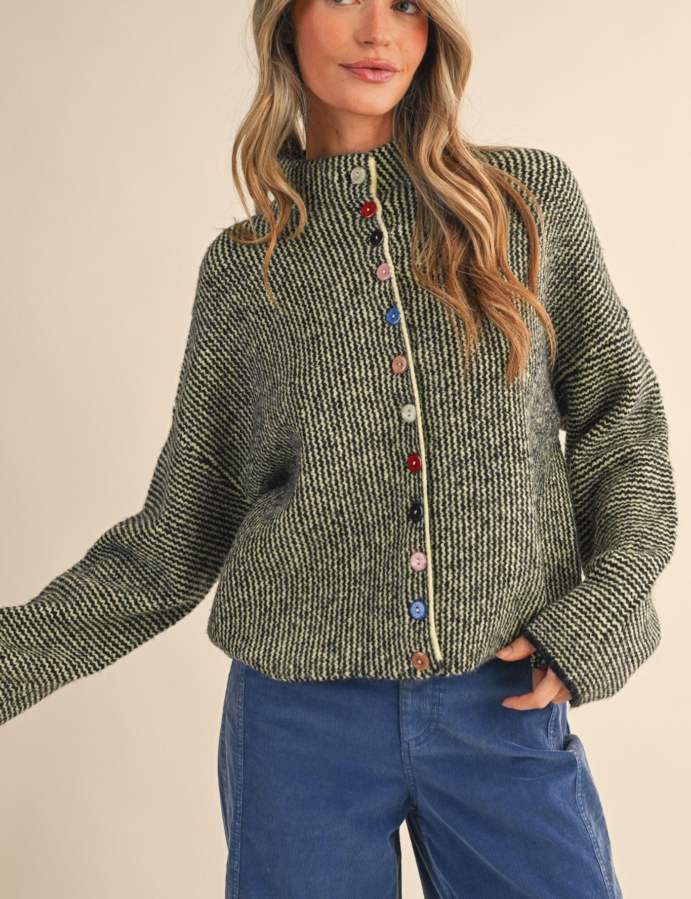 Button Collector Textured Stripe Knit Cardigan - Westly