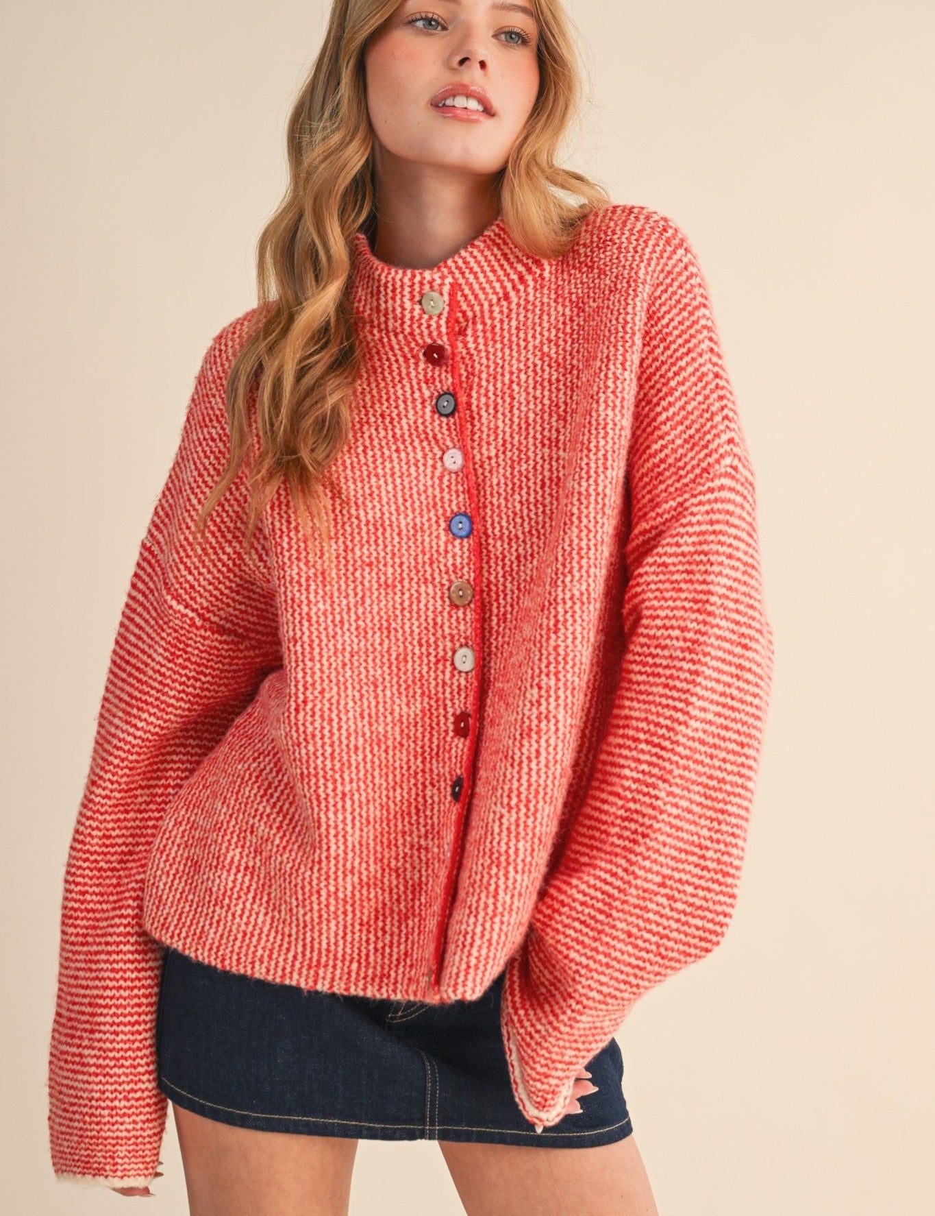 Button Collector Textured Stripe Knit Cardigan - Westly