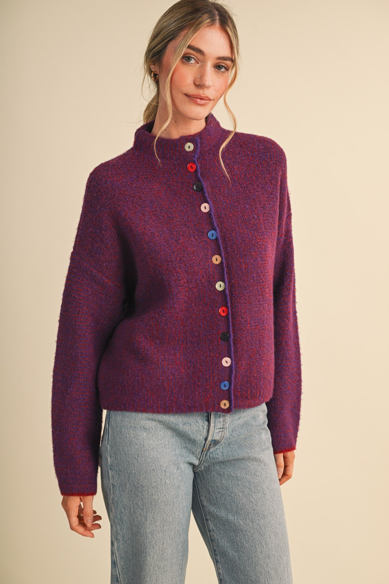Button Collector Textured Stripe Knit Cardigan - Westly