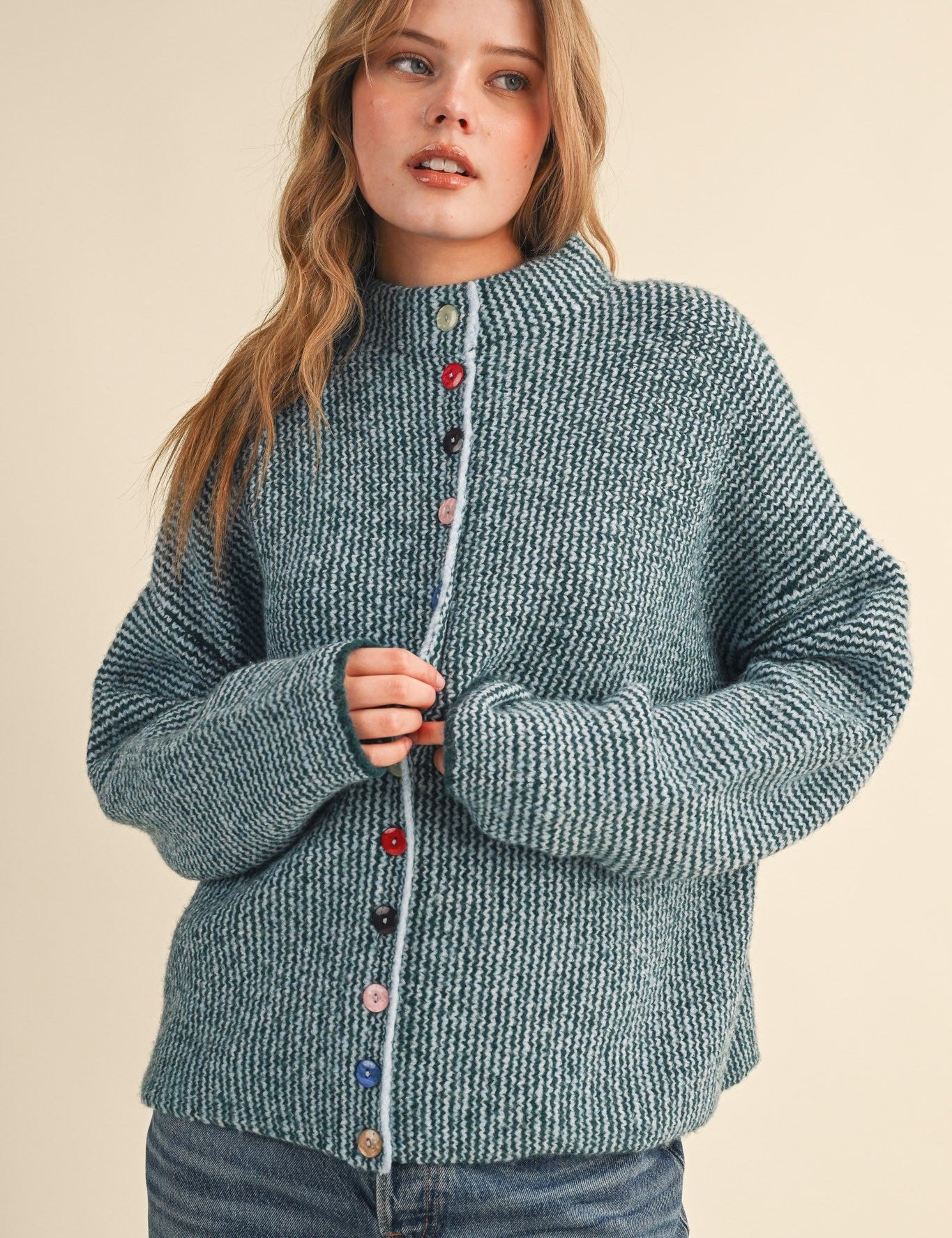 Button Collector Textured Stripe Knit Cardigan - Westly