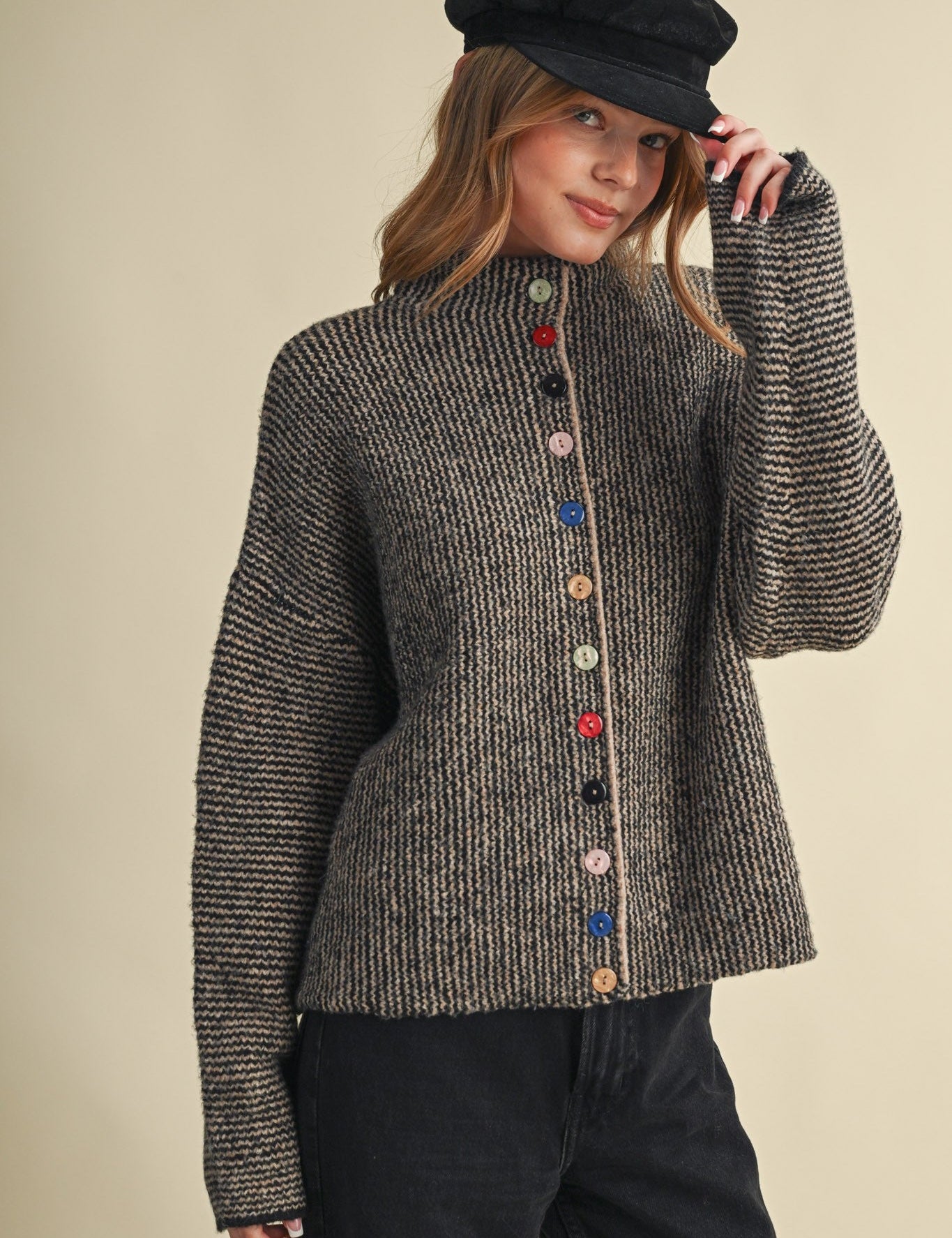 Button Collector Textured Stripe Knit Cardigan - Westly