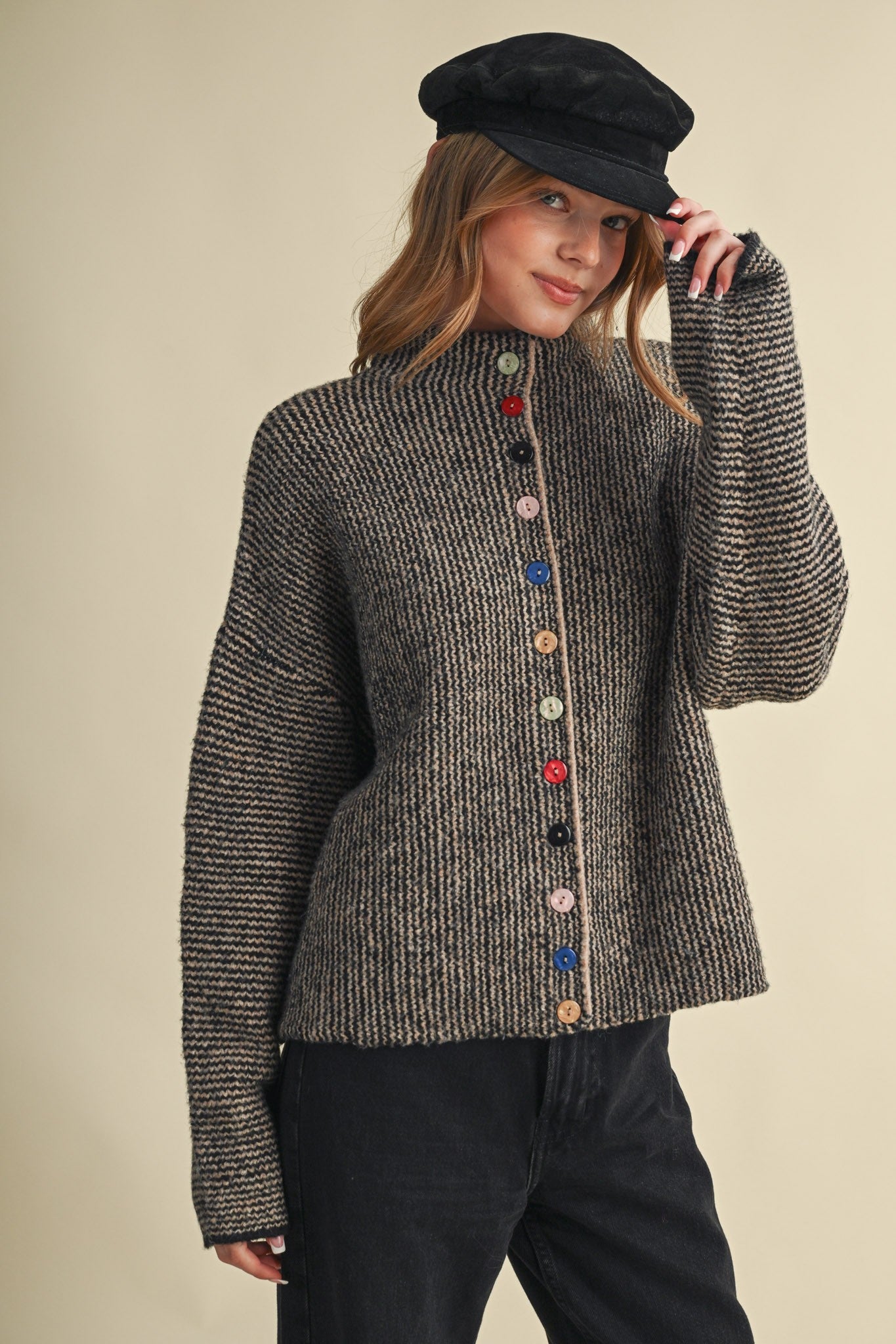 Button Collector Textured Stripe Knit Cardigan - Westly