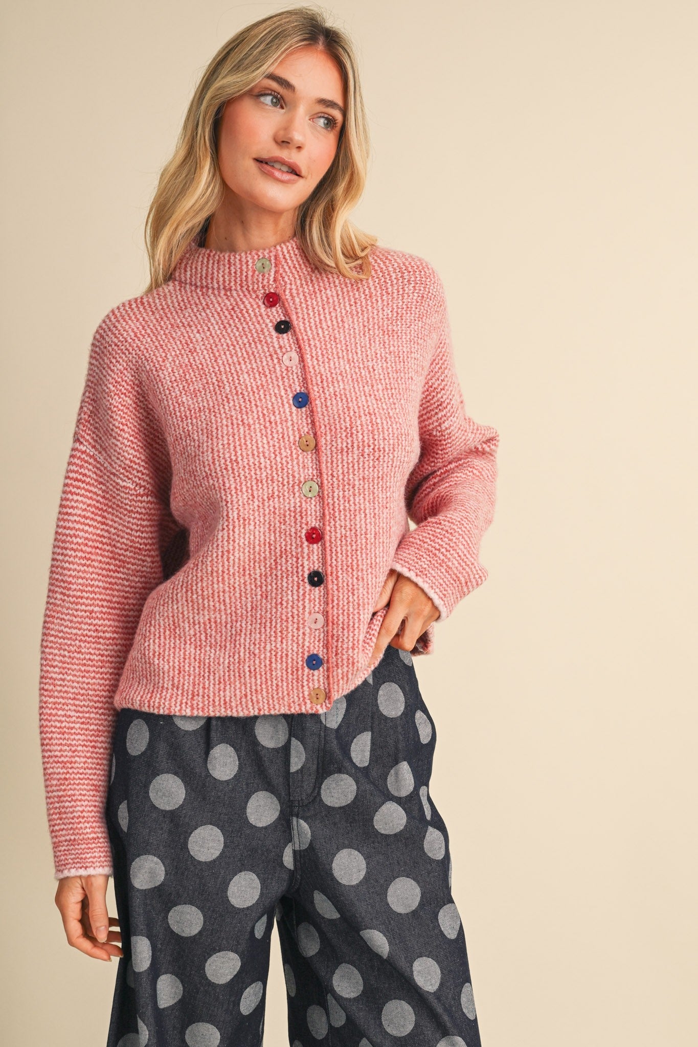 Button Collector Textured Stripe Knit Cardigan - Westly