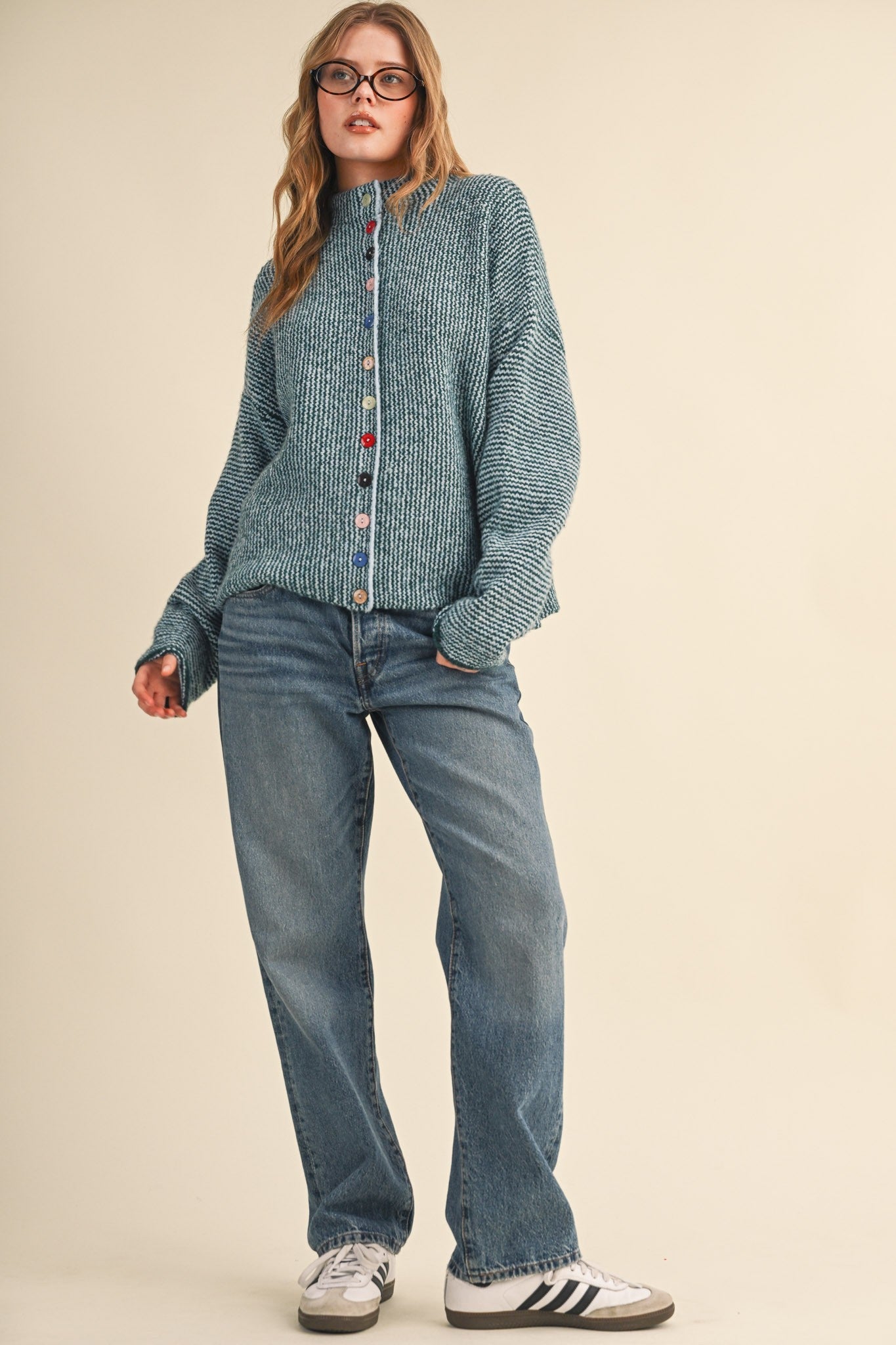Button Collector Textured Stripe Knit Cardigan - Westly