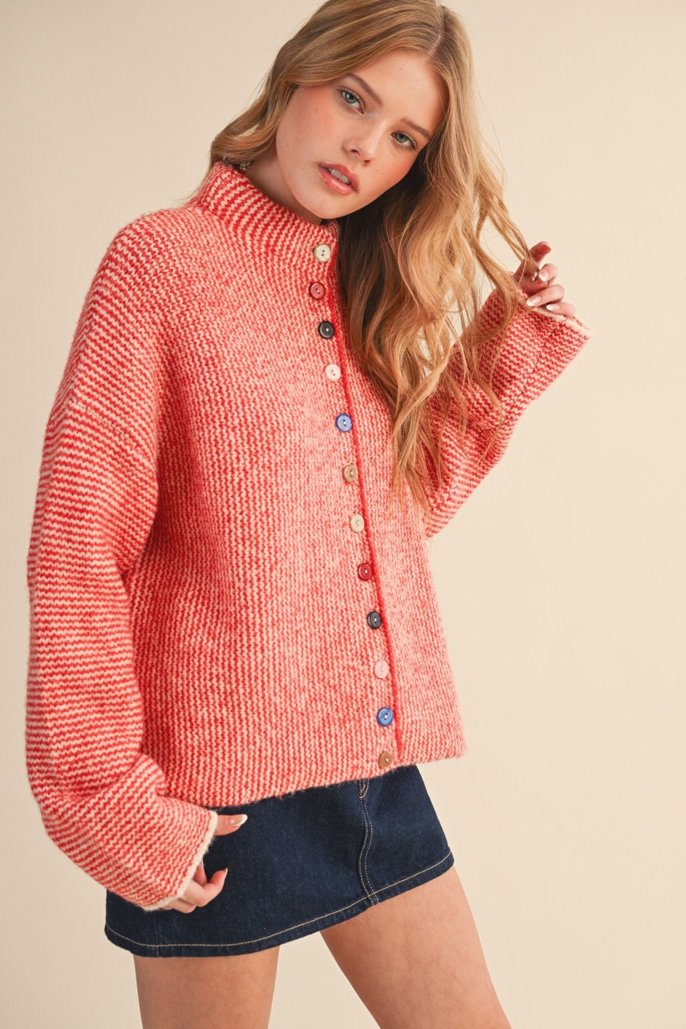 Button Collector Textured Stripe Knit Cardigan - Westly