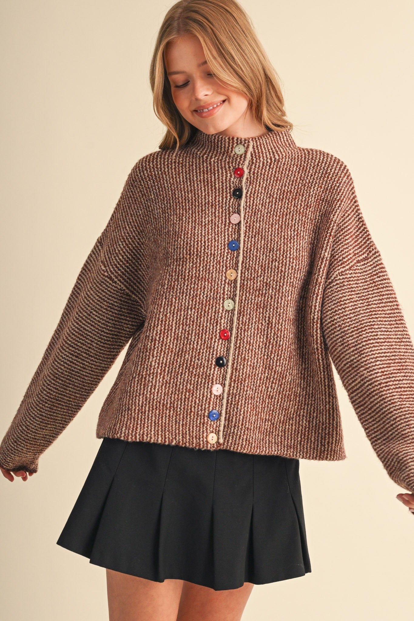 Button Collector Textured Stripe Knit Cardigan - Westly