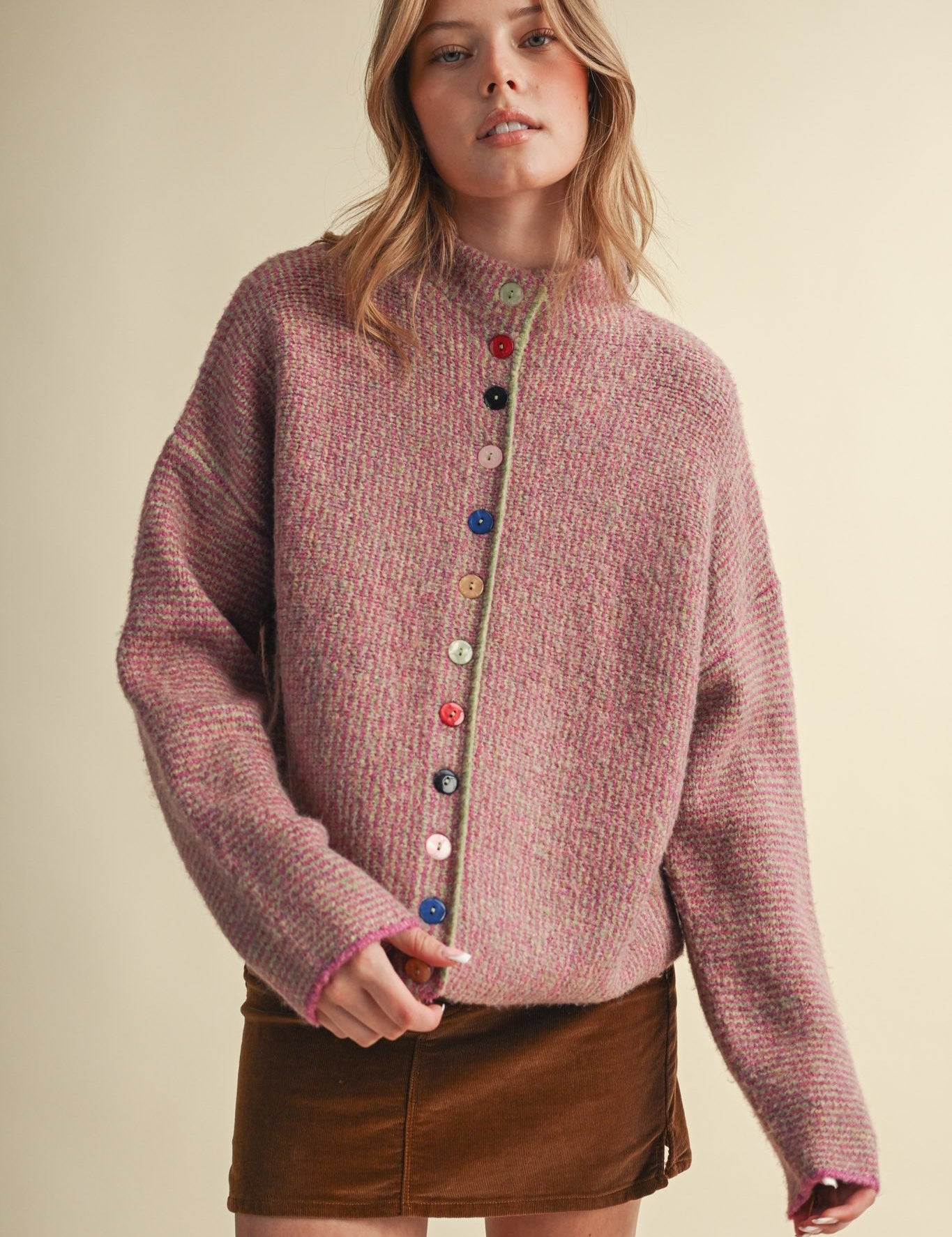 Button Collector Textured Stripe Knit Cardigan - Westly