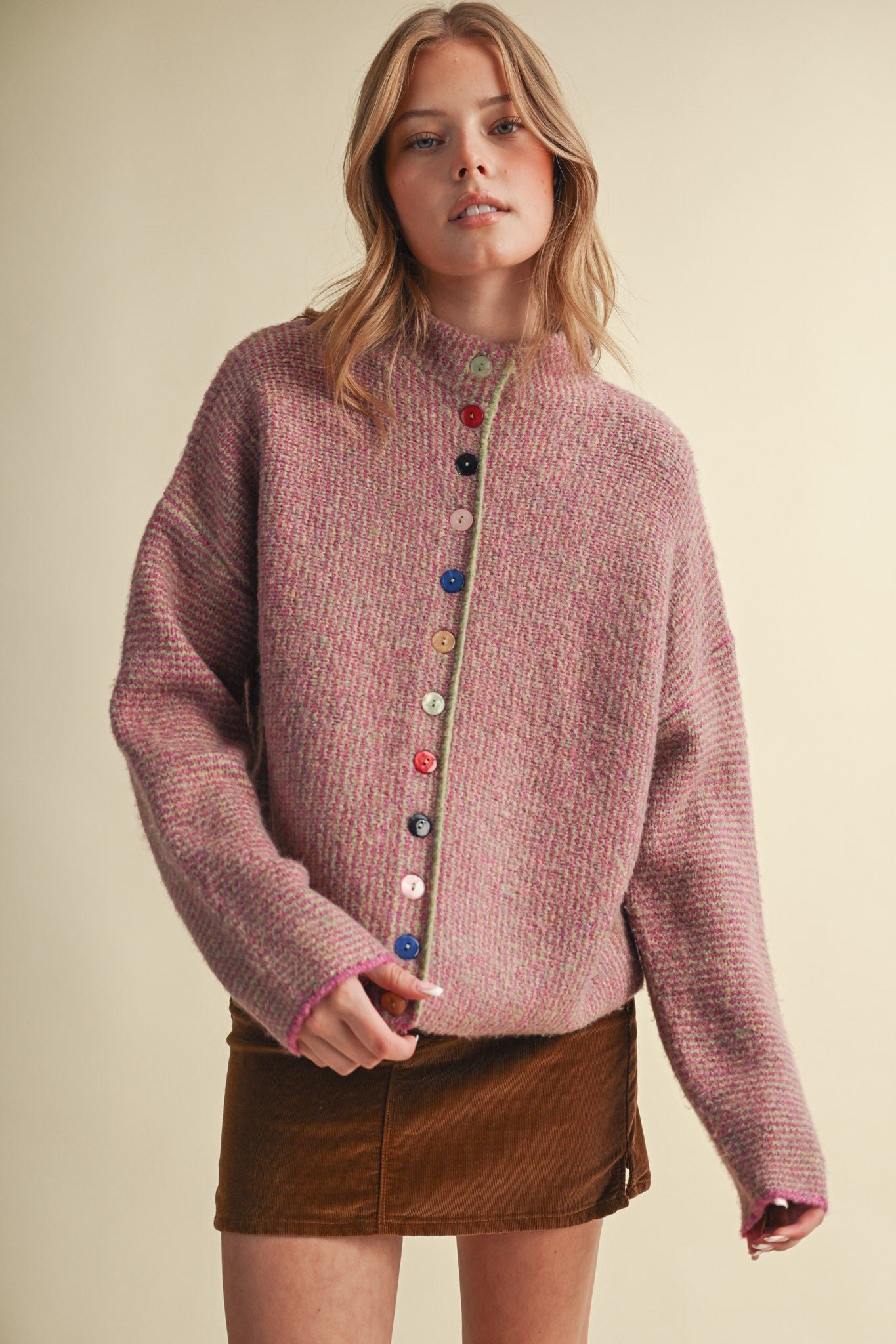 Button Collector Textured Stripe Knit Cardigan - Westly