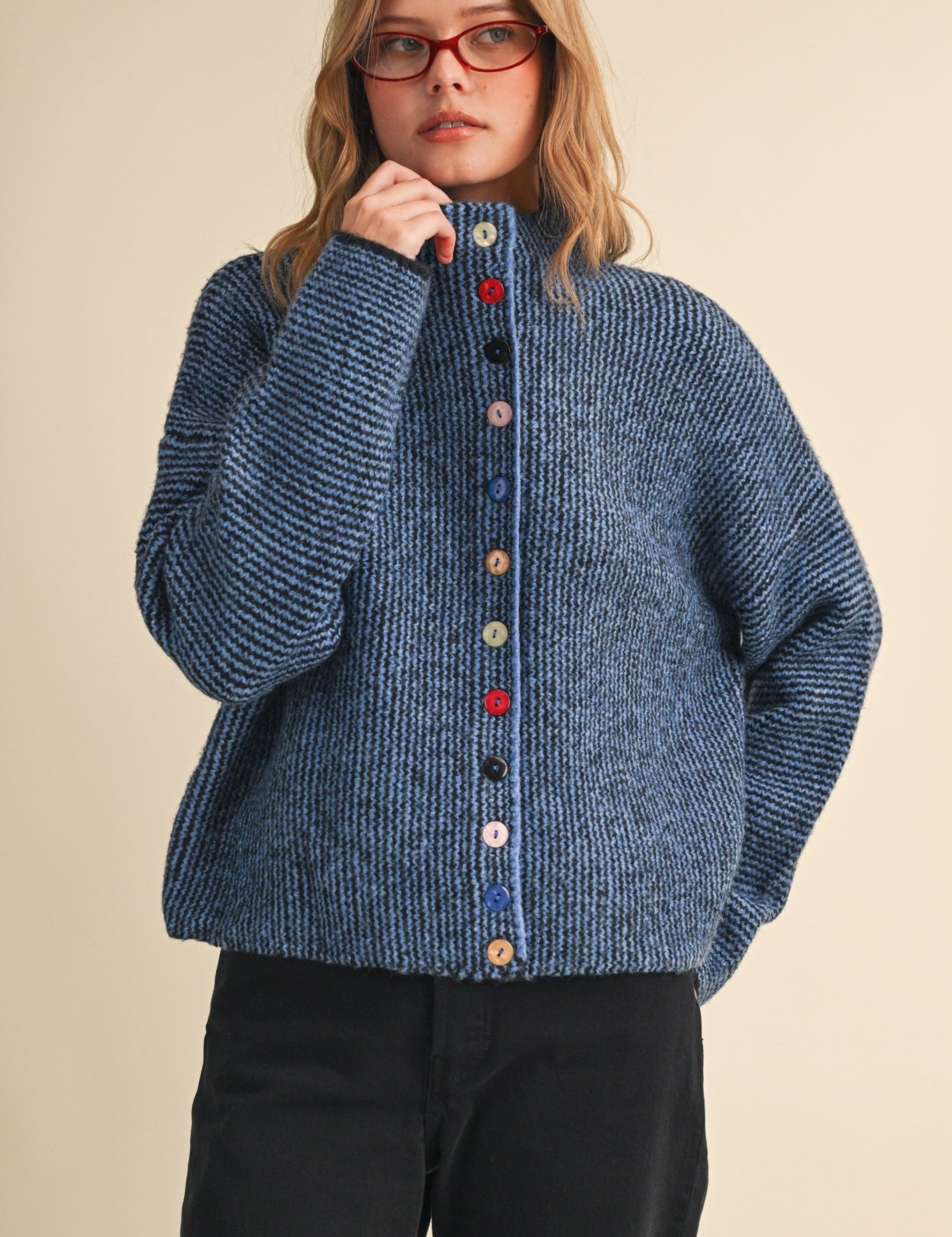 Button Collector Textured Stripe Knit Cardigan - Westly