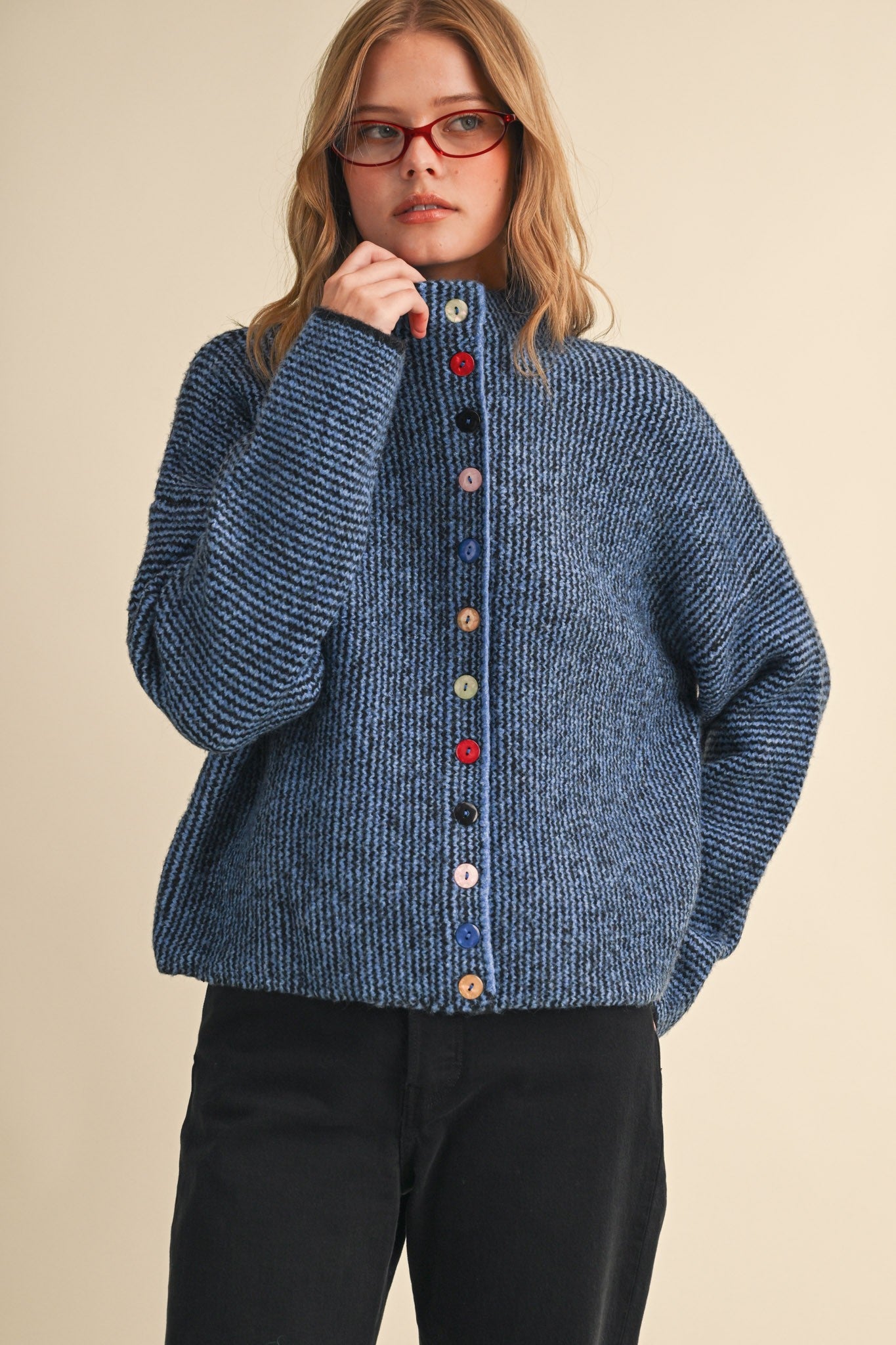 Button Collector Textured Stripe Knit Cardigan - Westly