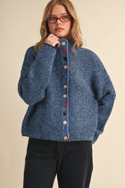 Button Collector Textured Stripe Knit Cardigan - Westly