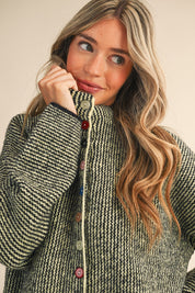 Button Collector Textured Stripe Knit Cardigan in Black Lime, photo 2