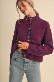 Button Collector Textured Stripe Knit Cardigan in Burgundy Pink, photo 2