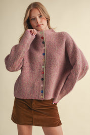 Button Collector Textured Stripe Knit Cardigan in Fuchsia Lime, photo 1