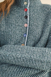 Button Collector Textured Stripe Knit Cardigan in Green Blue, photo 2