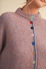 Button Collector Textured Stripe Knit Cardigan in Orange Blue, photo 2