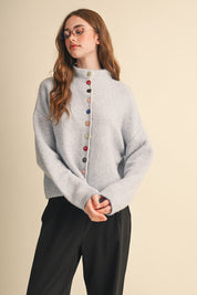 Button Collector Textured Stripe Knit Cardigan in Powder Blue, photo 3
