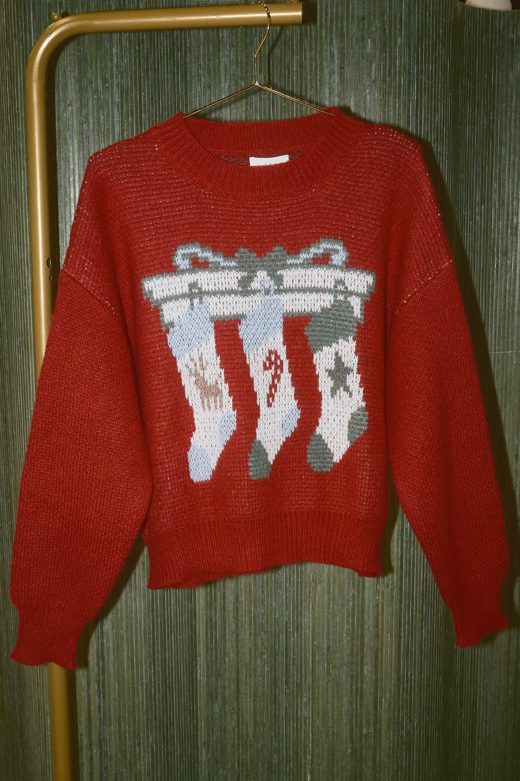 By the Mantel Stocking Motif Knit Sweater in Red — product photo 06