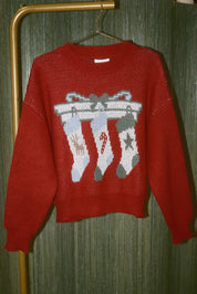 By the Mantel Stocking Motif Knit Sweater in Red — product photo 06