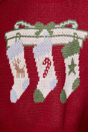 By the Mantel Stocking Motif Knit Sweater in Red — product photo 08