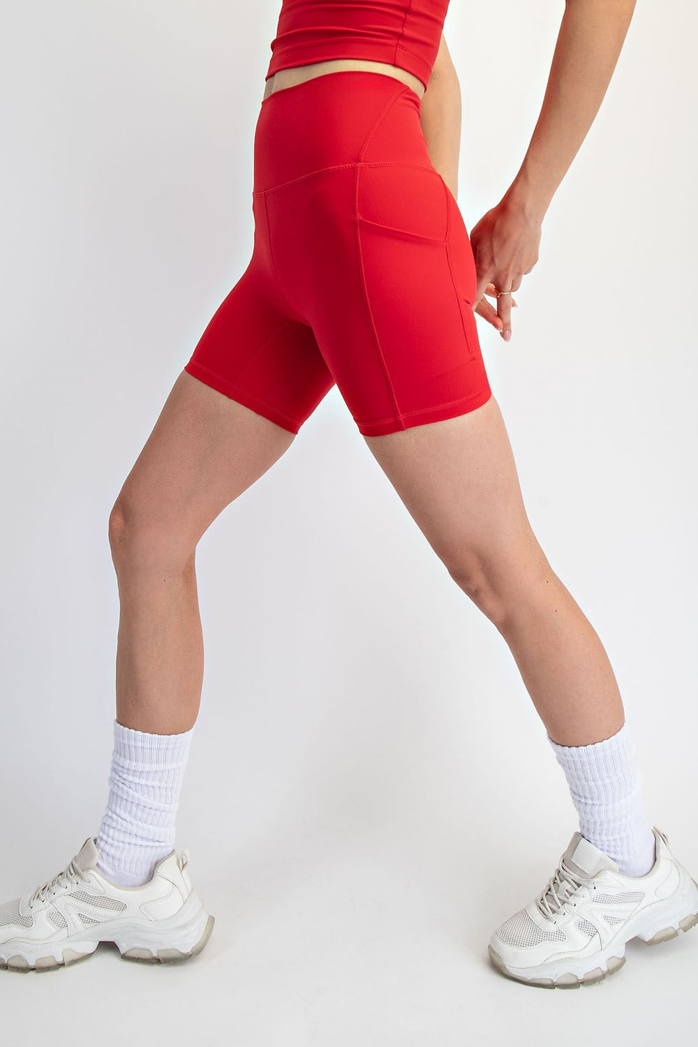 Cadence Six-Inch Pocket Bike Shorts in True Red, photo 3