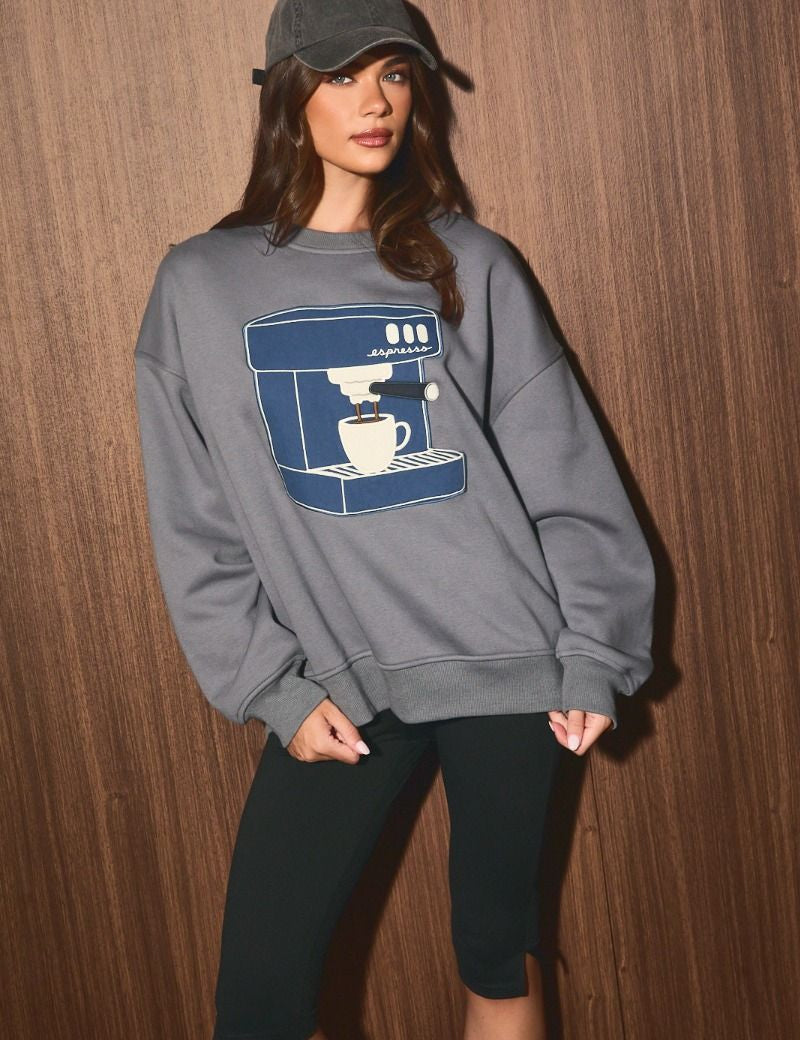 Cafe Hours Espresso Graphic Sweatshirt in Charcoal - product photo 2