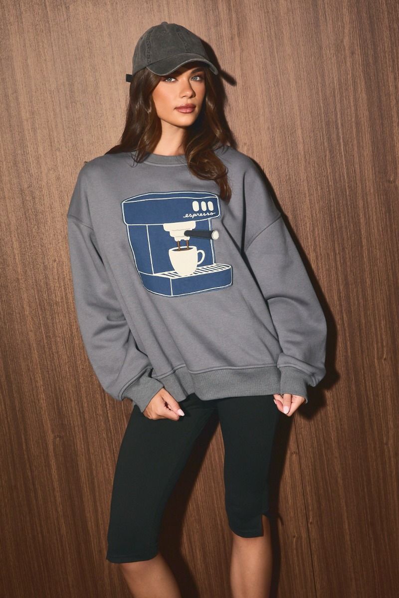 Cafe Hours Espresso Graphic Sweatshirt in Charcoal - product photo 2