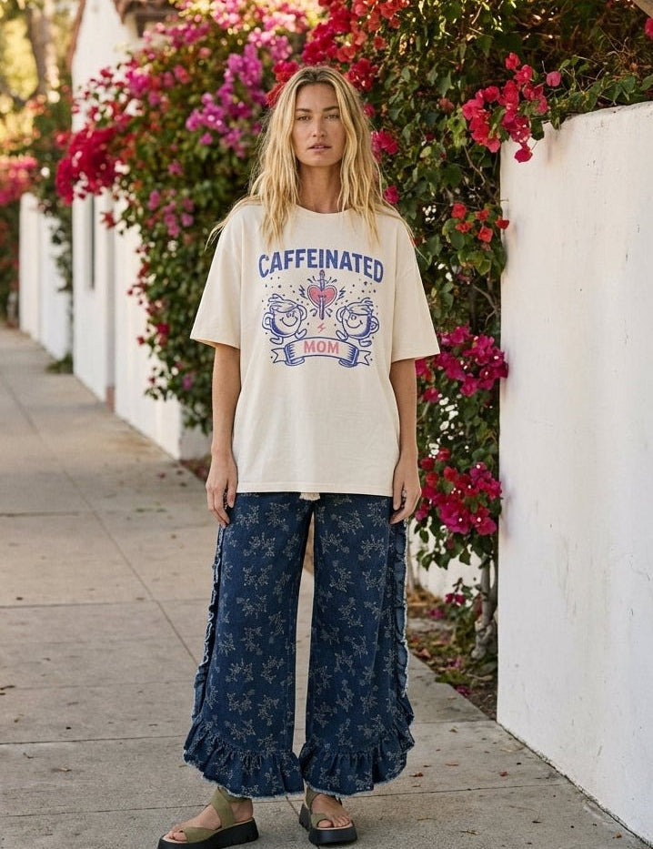 Caffeinated Mom Oversized Graphic Tee - Westly