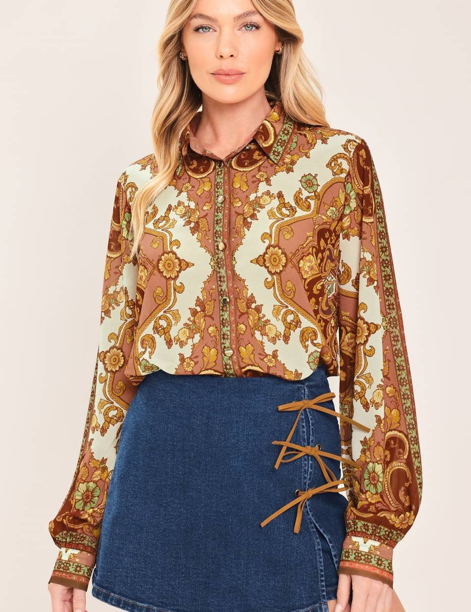 Caldera Ornamental Print Button Down Blouse - Westly