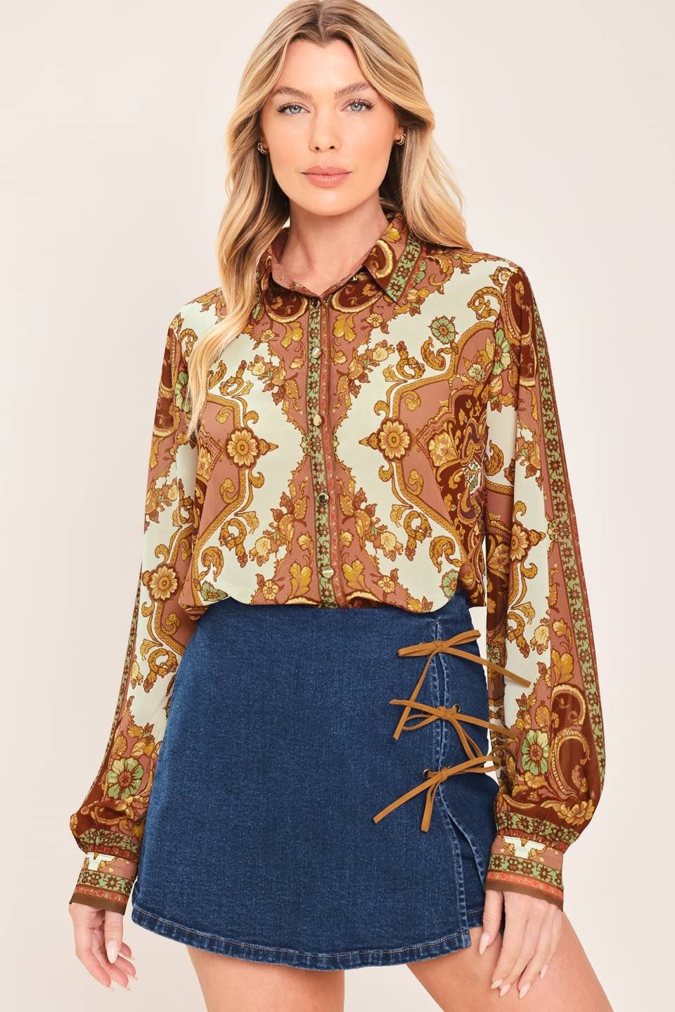 Caldera Ornamental Print Button Down Blouse - Westly