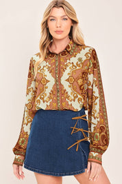 Caldera Ornamental Print Button Down Blouse - Westly